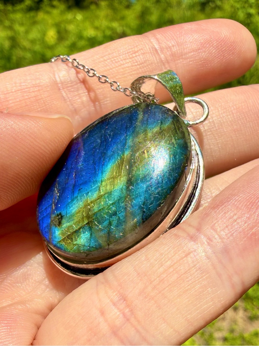 *Video* Rare Flashy Labradorite Necklace 925 Silver Stamped Pendant Green Blue - Picture 6 of 14